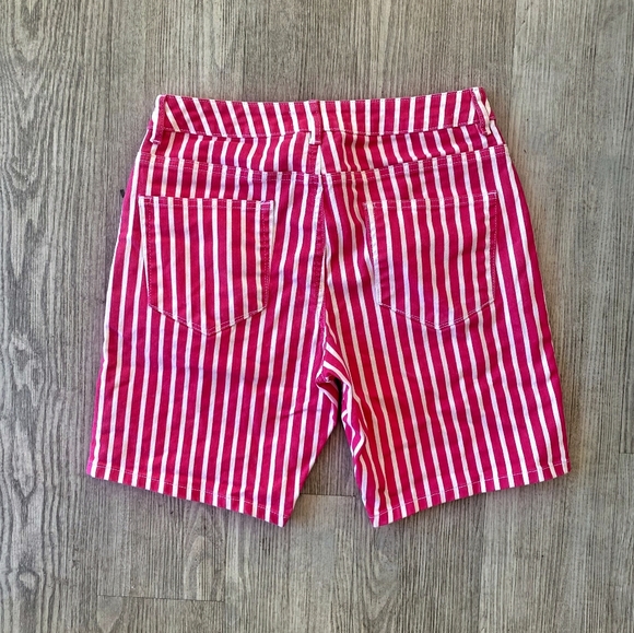 Asos Pink Striped Bermuda Denim Shorts Cotton Blend - Picture 2 of 7